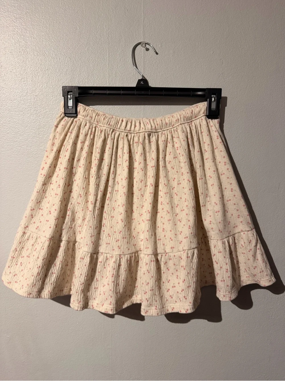 Cream Floral Ruffle Mini Skirt